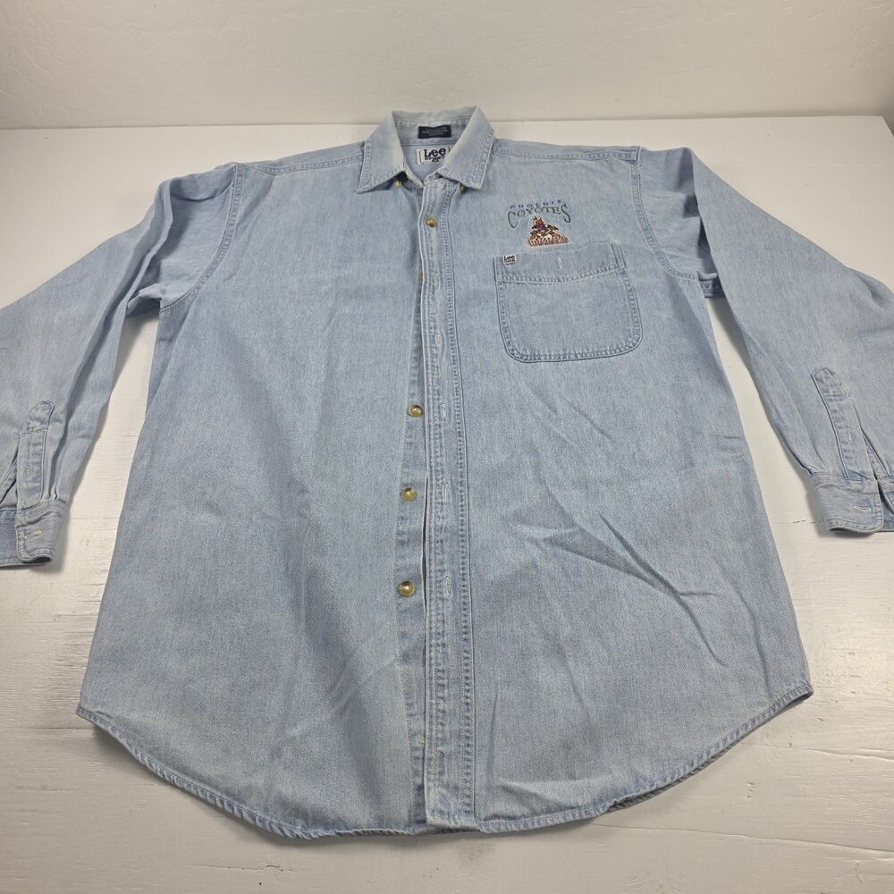 Vintage Lee Sport Mens Medium Denim Phoenix Coyotes Button Down Long Sleeve